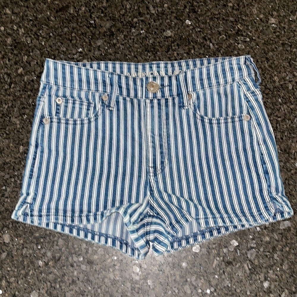 American Eagle Blue And White Stripe Next Level Stretch Hi-Rise Shortie